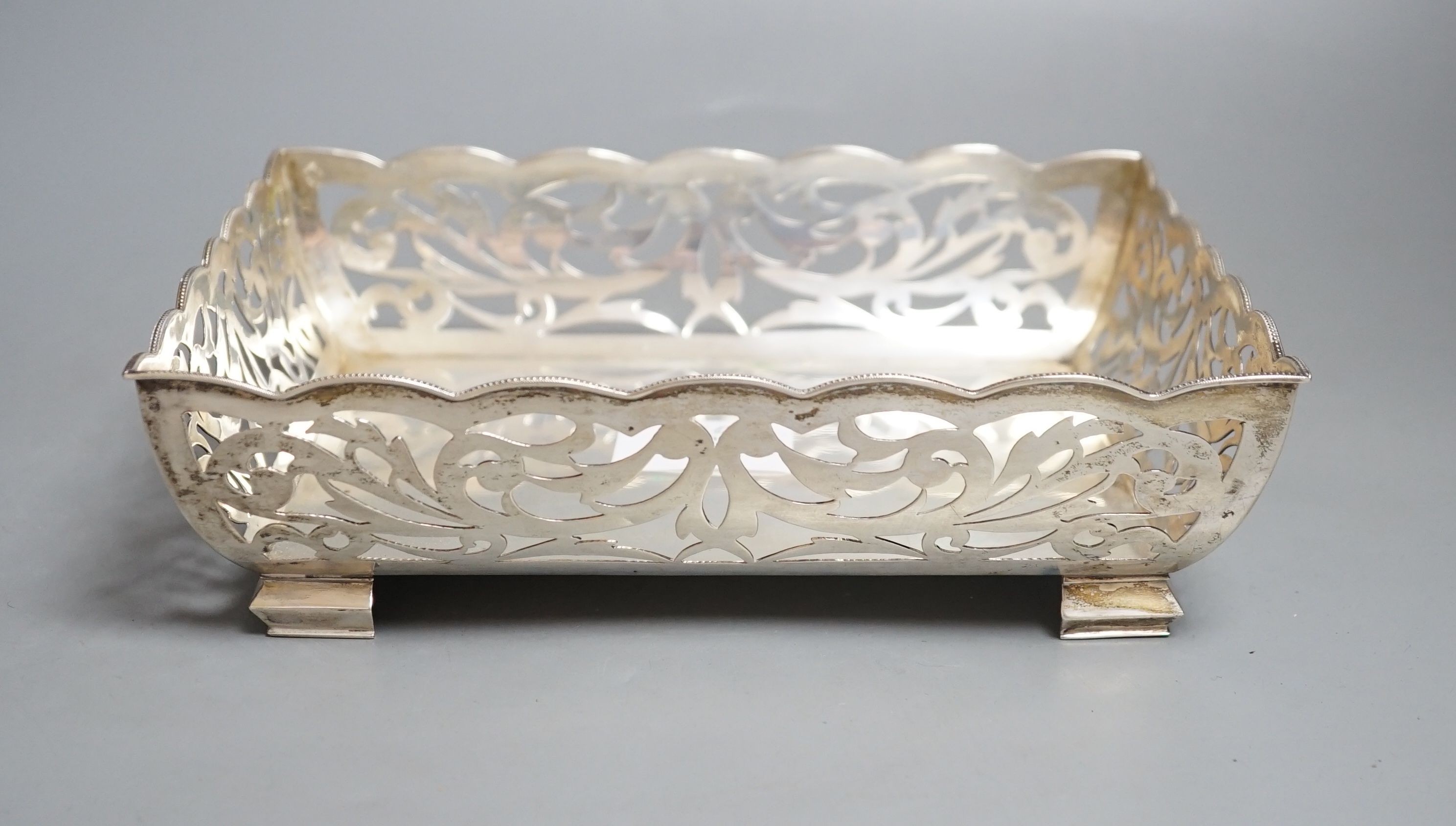 A German pierced 800 standard rectangular dish, 22.3cm, 12.5oz.
